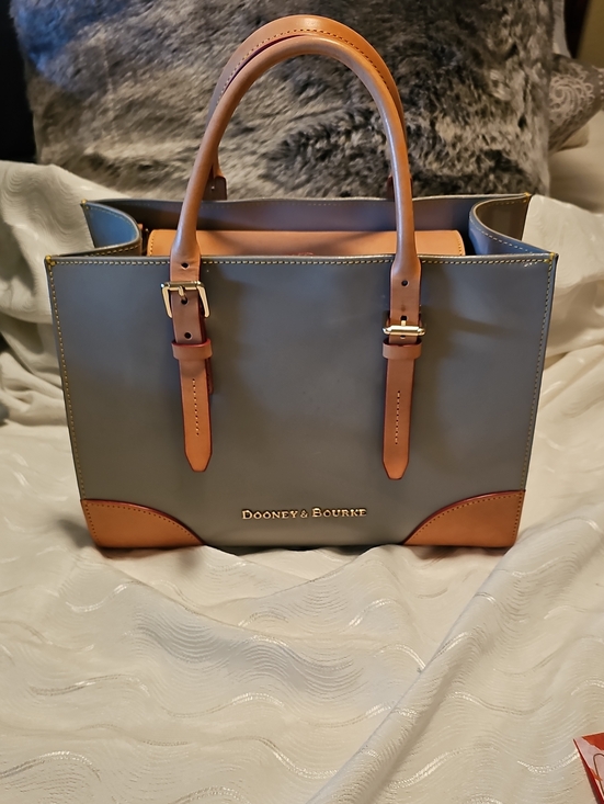 Dooney & Bourke Handbags - Dooney & Bourke Gray Leather Tote with Tan Trim
